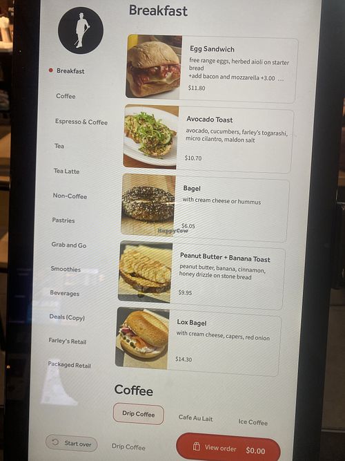 Breakfast Options Can Be Avocado Toast (Check About Bread), Bagel w/Hummus, or PB and Banana minus Honey   at OAK - Farley's Cafe - T2 in Oakland