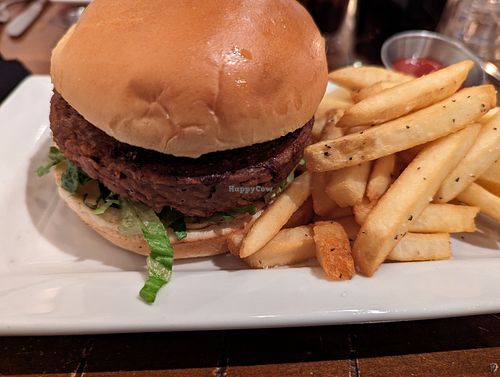 Burger with beyond patty and fries at Neat  in Westmont
