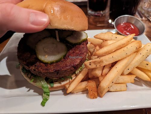 Burger with beyond patty and fries at Neat  in Westmont