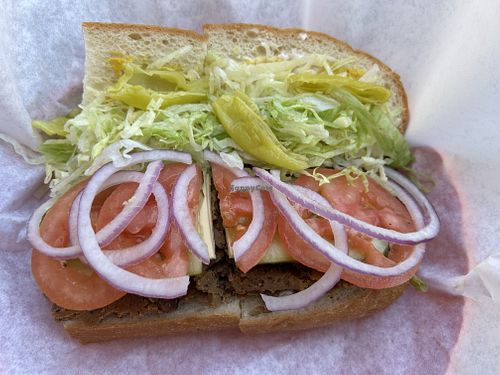 Vegan classic with pastrami and smoked Gouda. Yum!   at Beach Hut Deli & Tap Room by DOCO in Sacramento