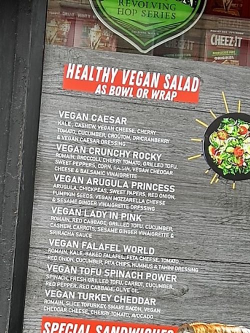Vegan wall menu  at Wholesome Gourmet Deli in Brooklyn
