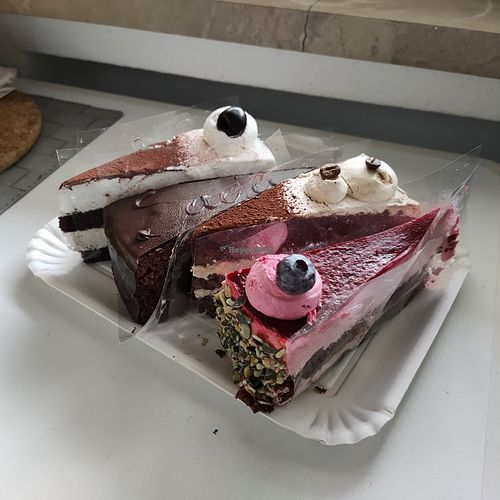 Selection of vegan cakes at Café Prantl in Merano