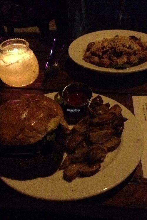 Bulgogi mushroom burger and the peanut bowl. at The Foggy Goggle in Halifax