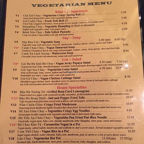 menu  at Vietnam Garden in Richmond