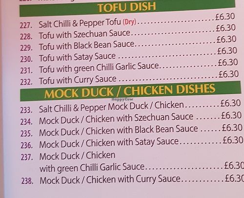 Vegan options at Red Star Chinese  in South Shields