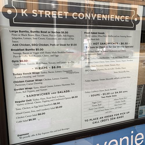 Full menu  at K Street Convenience in Anchorage