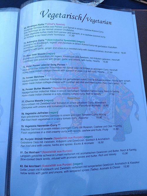 Menu at Shalimar The Indian Restaurant in Hannover