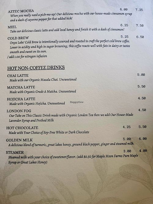 Non-Coffee Drinks menu (Jan 2026) at The Grove Beverage Cafe in Petoskey