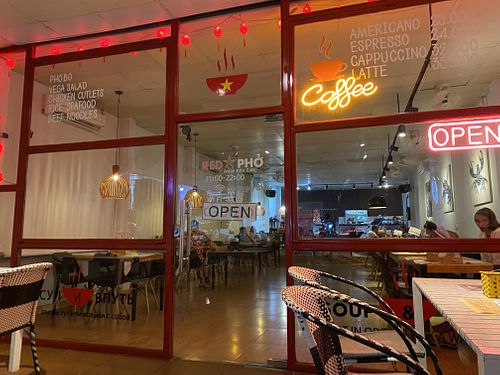 Inside seating  at Red Pho Cafe in Phan Thiet