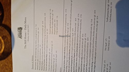 Daily menu example at The Mill House in Hook