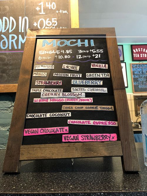 Vegan mochi flavors- chocolate & strawberry! at Boston Tea Stop in Cambridge