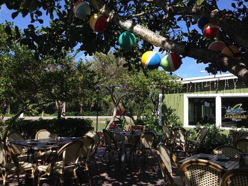 Outdoor seating in the shade at Sal's Ballyhoo's in Key Largo