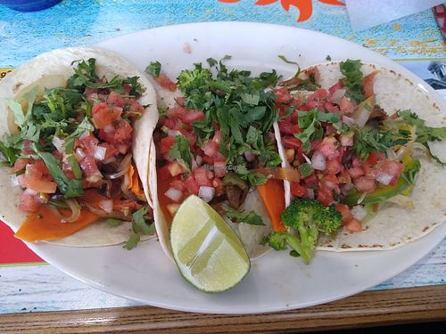 Boiled carrots under pico de gallo at El Dorado Salvadorian in Cartersville
