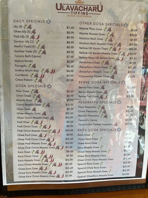 Menu2 at UlavacharU Tiffins in Campbell