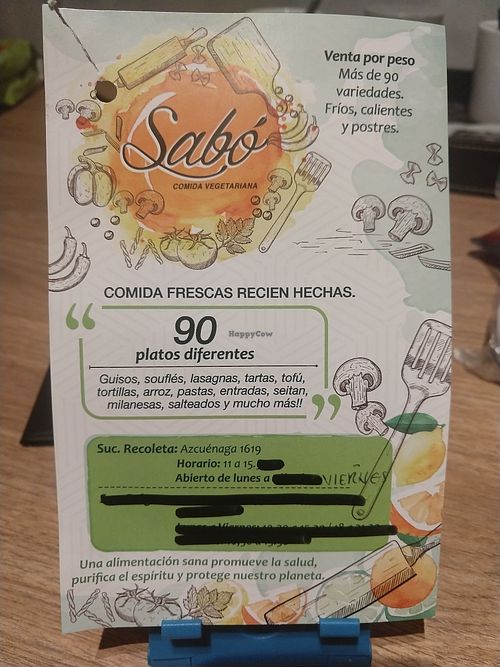 Flyer from restaurant at Sabó  in Buenos Aires