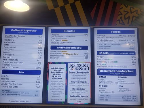 Menu at Kribi Coffee in Oak Park