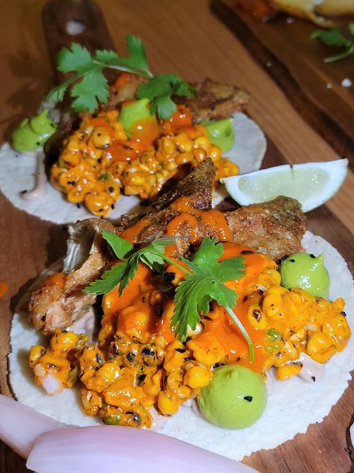 Batter fried fish (banana blossoms) tacos at Sentir in New York City