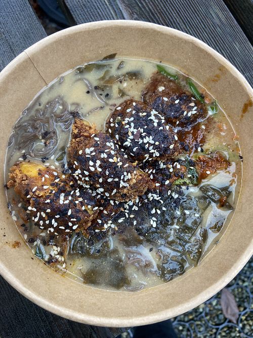 Soba with miso & kabocha tempura  at Kabocha in Olympia