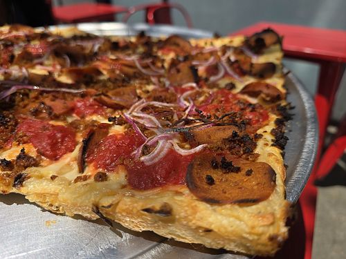 The meat lovers vegan pizza at Prime Pizza - Little Tokyo in Los Angeles