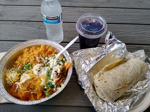 Chilaquiles, burrito, jamaica at Mucho Corazon Taquería in Kent