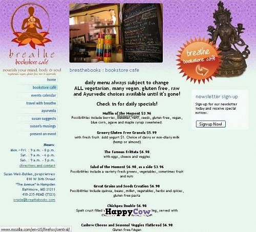 Menu - page 1 at Breathe Bookstore Cafe in Baltimore