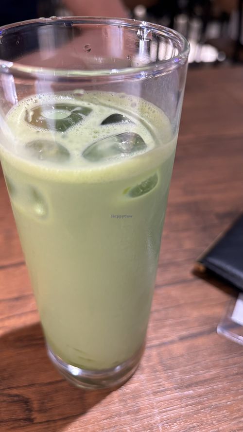 Iced soy latte with mulberry leaf  at Vegan Eat Tokyo in Tokyo