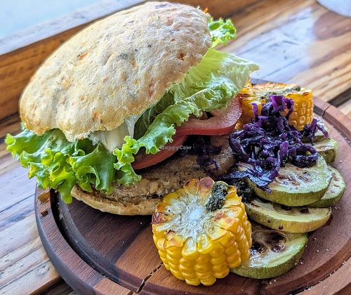 Chickpea burger at Cumbre Reberde in El Chalten