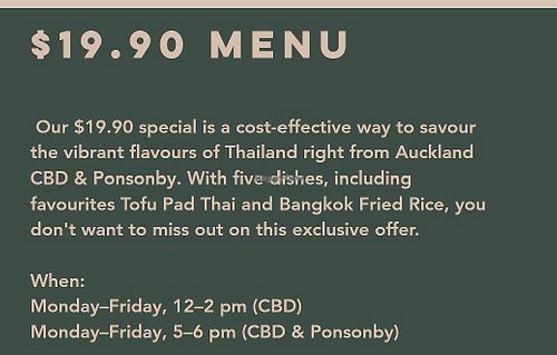 Lunch special as advertised on their  website under 'What's on". at Khu Khu CBD in Auckland