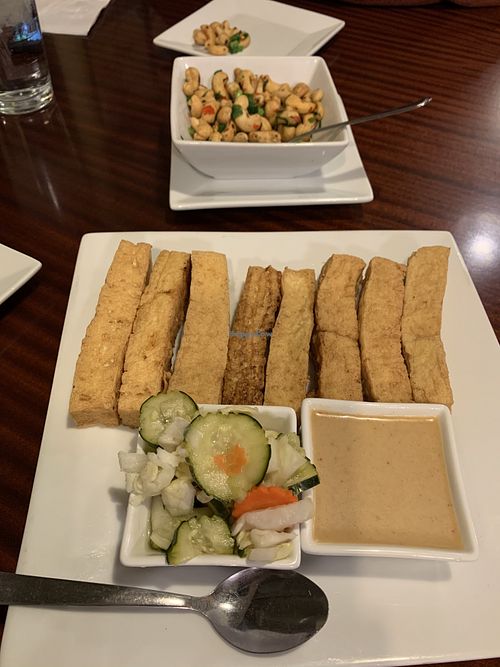 Tofu satay & spicy fried cashews at Siam Cuisine in Anchorage