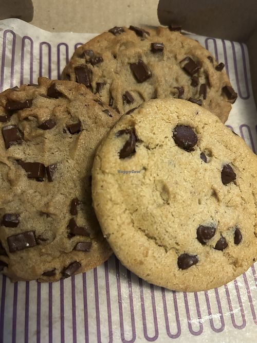 Here is the vegan chocolate chunk & a gluten free chocolate chip. So so so amazing!   at Insomnia Cookies in Davis