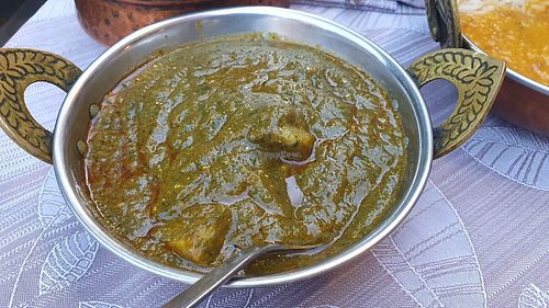 Spinach and potatoes dish at Haldi Ristorante Indiano in Milan