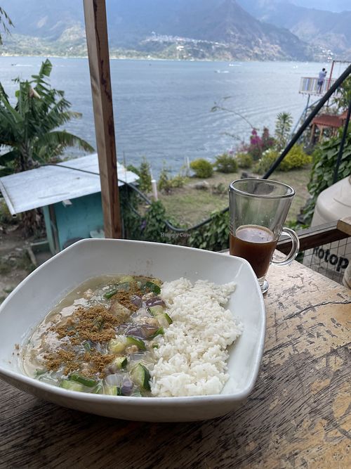 Dashi bowl 40Q and homemade ginger ale 20Q - fiery potent ginger flavour, so tasty  at Teriyaki   in San Pedro La Laguna