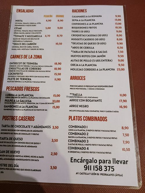 Menu (2 of 2) February 2025 at Cafe Culture  in Piedralaves