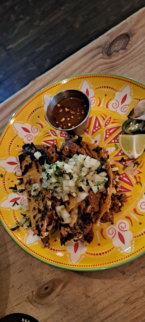 Quesa Birria (corn tortillas with Juicy Marbles vegan steak) at Antojitos in Glasgow