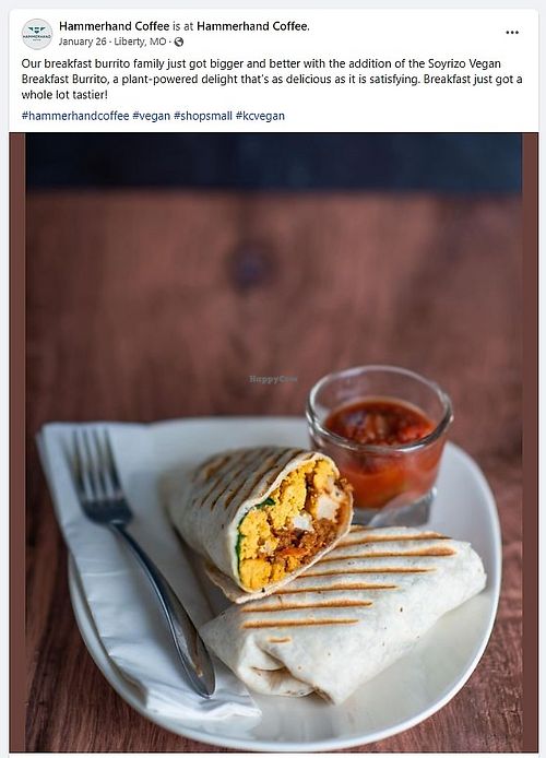 Soyrizo Vegan Breakfast Burrito at Hammerhand  in Liberty
