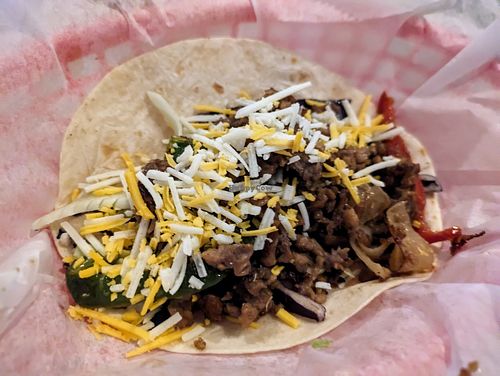 Vegan taco with vegan crumbles and vegan cheese at Louie & Nacho's Beach Bar in St Croix