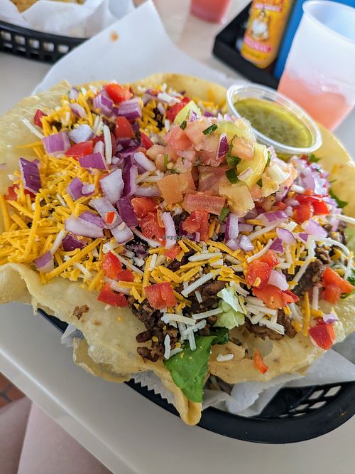 Taco salad sub vegan cheese and add vegan crumbles at Louie & Nacho's Beach Bar in St Croix