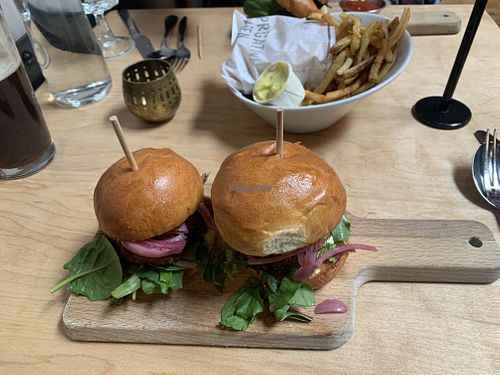 Love the risotto sliders.   Ask to leave out the goat cheese to make it vegan.   at PREROGATIvE Kitchen in Red Lodge