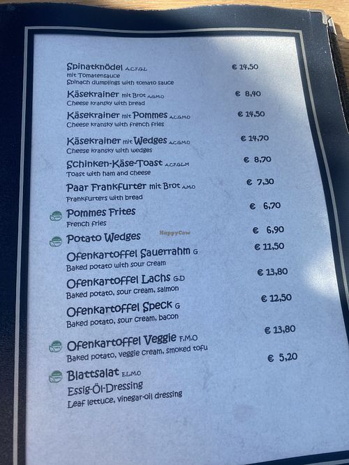 couple of vegan options  at Gamsmilch Bar in Obertauern