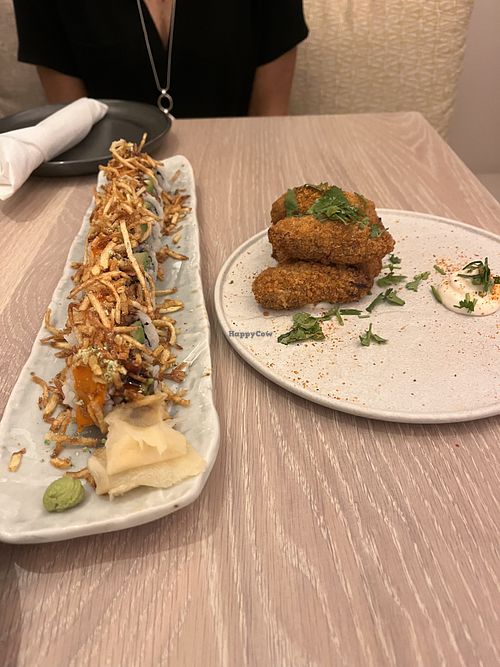 Sushi roll and croquettes   at PLANTA Cocina in Washington
