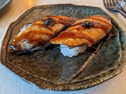 UNAGI EGGPLANT Nigiri
miso truffle - gluten free
 at PLANTA Cocina in Washington