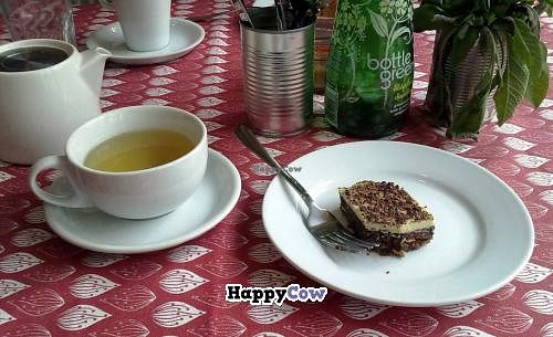Raw Chocolate Brownie (absolutely gorgeous!) & Fresh Lemon Balm Tea at Moose's Kitchen in Hastings