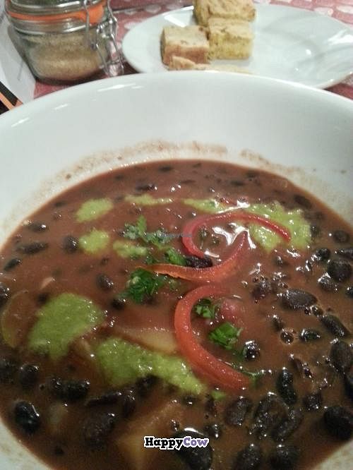 Mexican night - black bean soup with green salsa and corn bread from Moose's Kitchen at Moose's Kitchen in Hastings