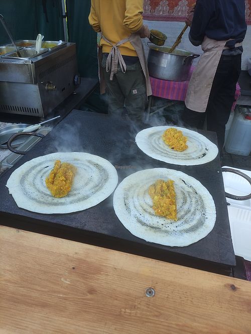 Making the Dosa at Kumar's Dosa Bar in Totnes