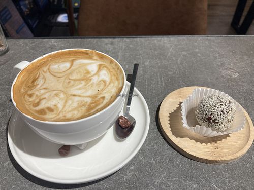 Cappuccino and a vegan snack  at ALTAR in Yerevan