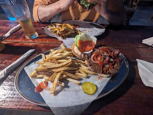 Veggie burger at Caribbean Fusion Brewing Company in Caye Caulker