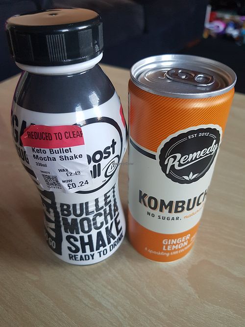 Vegan bullet mocha shake and kombucha at Holland & Barrett in Darlington