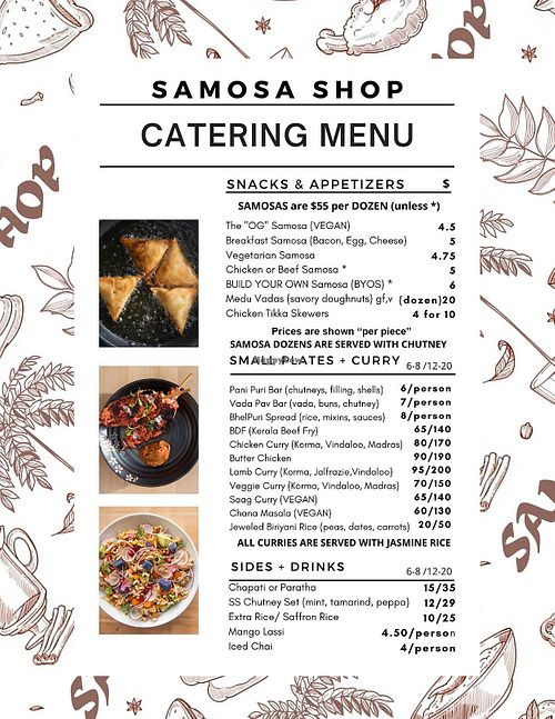 Catering menu  at Samosa Shop in Denver