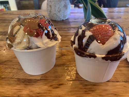 Sundae on the left and brownie on the right   at Aubergine Kitchen in American Fork