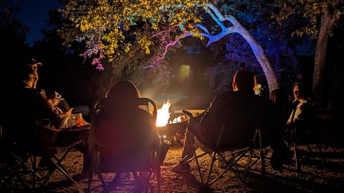 Every night features campfires and s'mores at Vegan Basecamp in Las Vegas